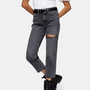 Topshop Gray Cropped Distressed Jeans